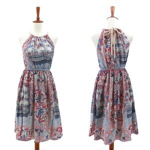 Anthropologie Floreat Women XS Castle Lake Dress Orange Paisley Silk Nautical